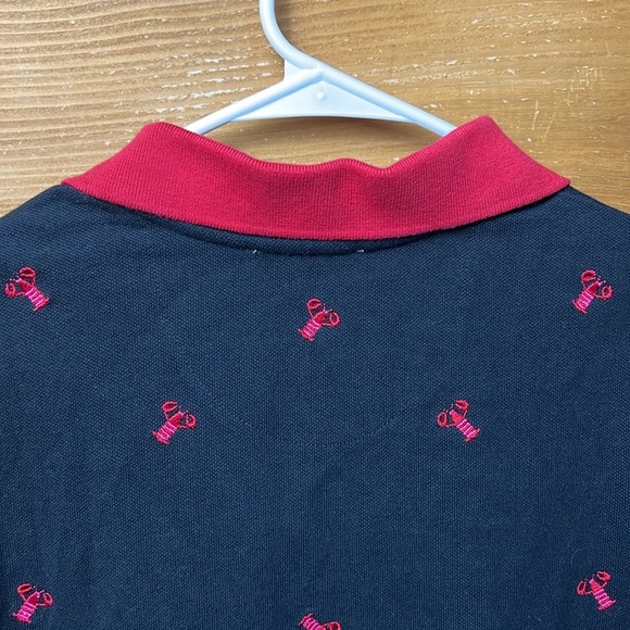 Quacker Factory Women Black Polo Shirt XS Red Collar Lobster Embroidery Short Sl - Picture 8 of 8